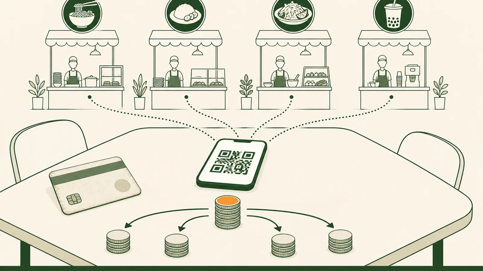 Food court system: cash card or QR ordering?